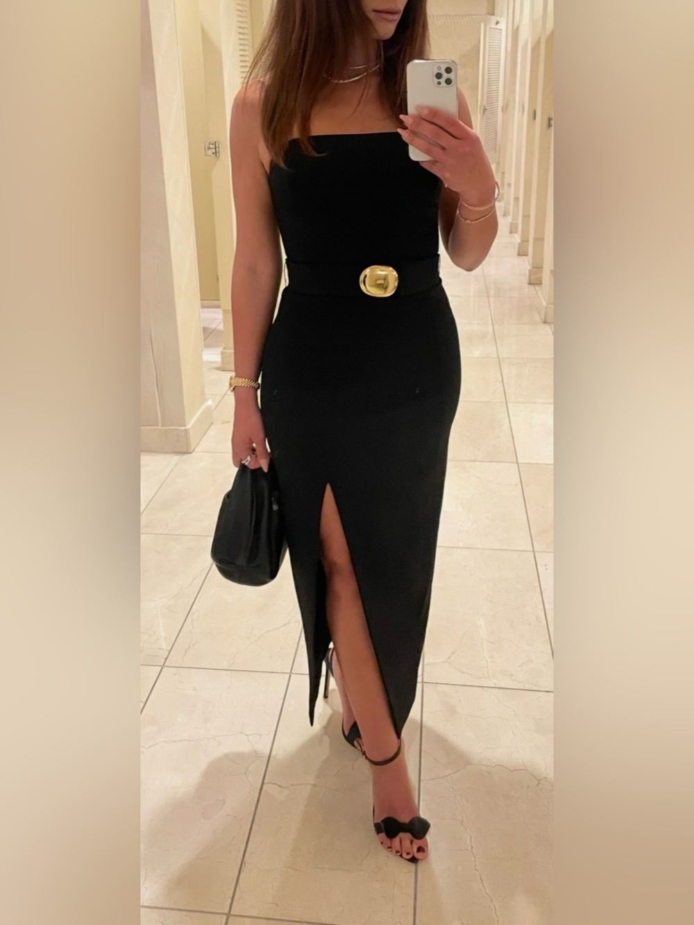 NICHOLAS Black Strapless Dress with Belt